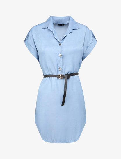 Tunique style chemise droite à manches courtes - Denim clair - 1