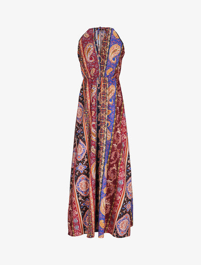 Robe longue à imprimé cachemire - Bordeaux - 3