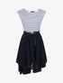 Robe patineuse rayée asymétrique à col rond - Marine - 1
