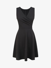 Robe patineuse mi-longue à col cache-coeur - Noir - 1