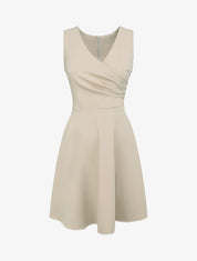 Robe patineuse mi-longue à col cache-coeur - Beige - 1