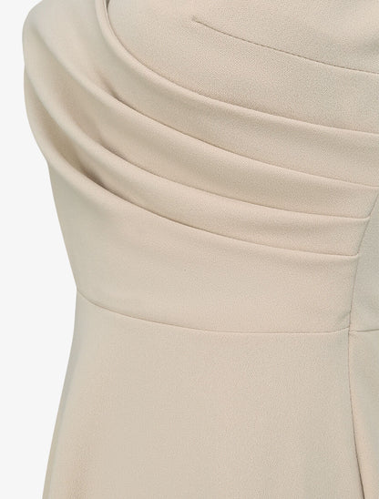 Robe patineuse mi-longue à col cache-coeur - Beige - 3