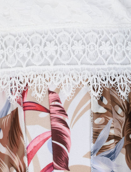 Combishort ajustée voile imprimé tropical - Blanc - 3