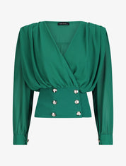 Blouse cache-coeur à boutons stylisés - Vert - 4