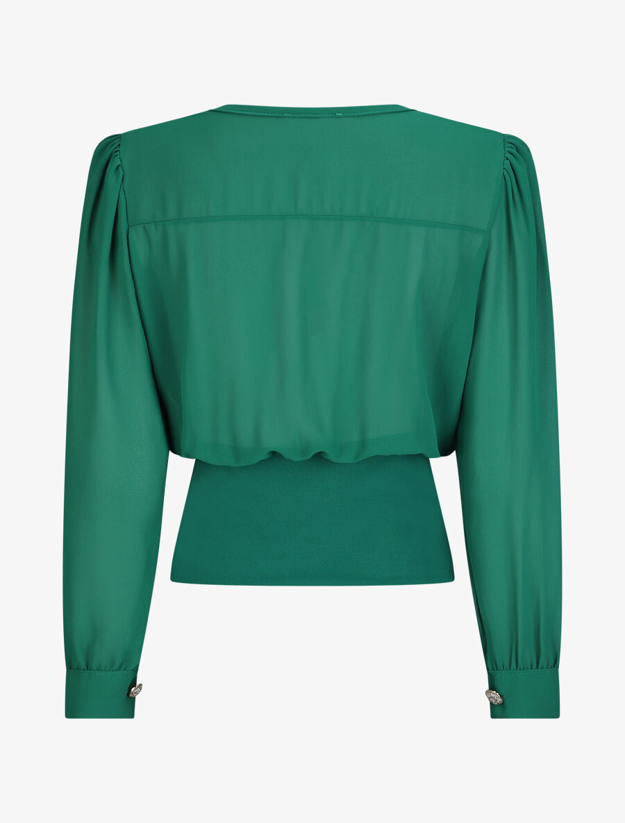 Blouse cache-coeur à boutons stylisés - Vert - 2