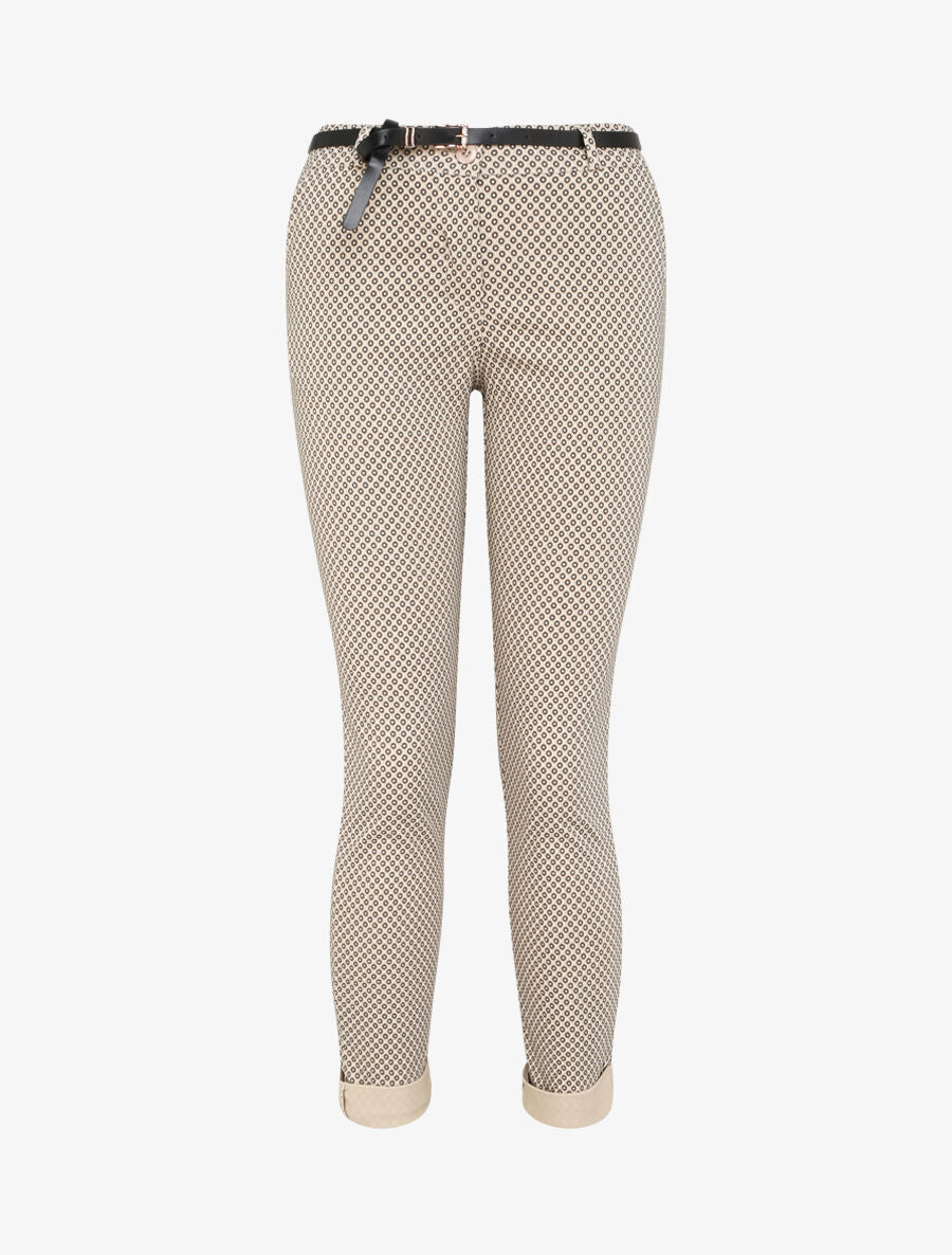Pantalon 7/8 imprimé petites fleurs à revers - Beige - 4