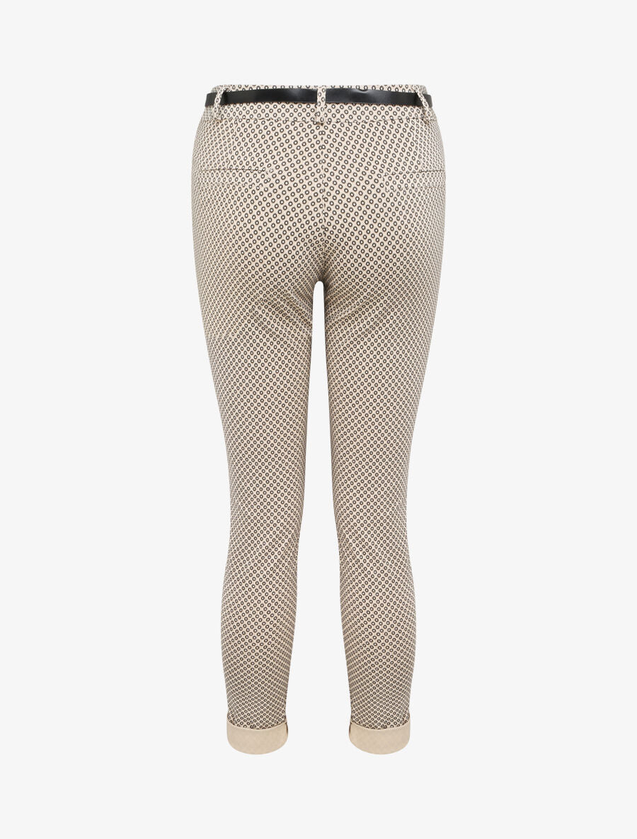 Pantalon 7/8 imprimé petites fleurs à revers - Beige - 2