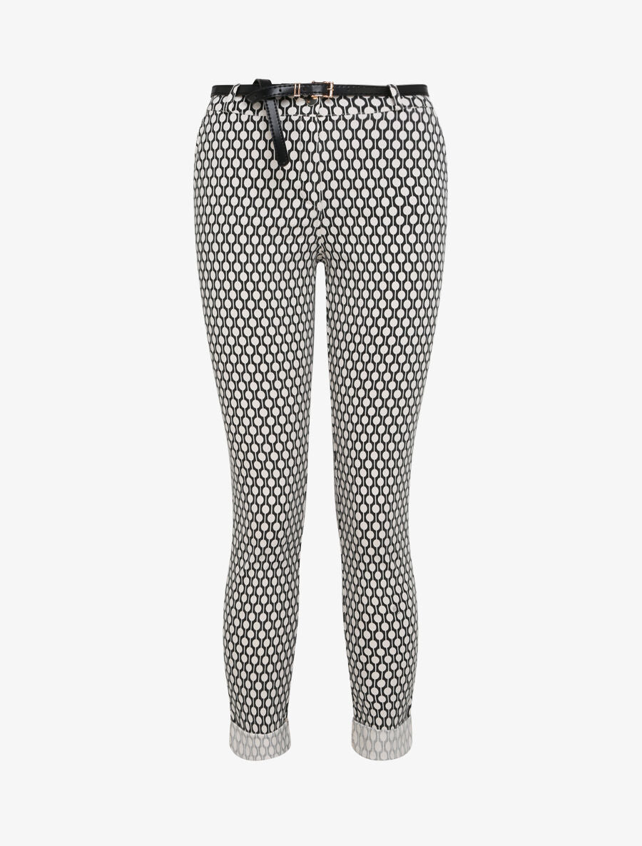 Pantalon 7/8 imprimé rond à revers - Beige - 1