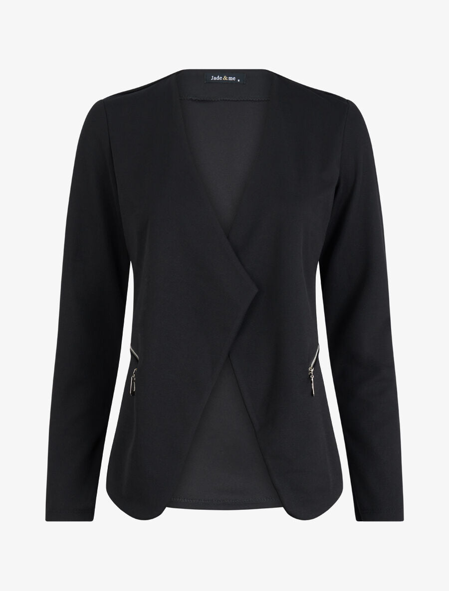 Veste à col biseauté et poches zippées - Noir - 4