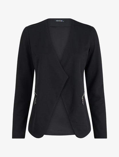 Veste à col biseauté et poches zippées - Noir - 4