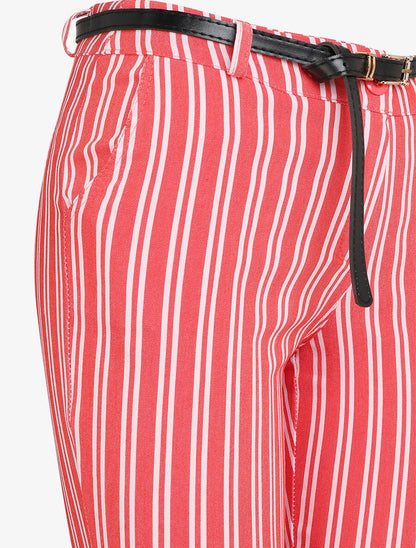 Pantalon 7/8 imprimé rayé à revers - Rouge - 3