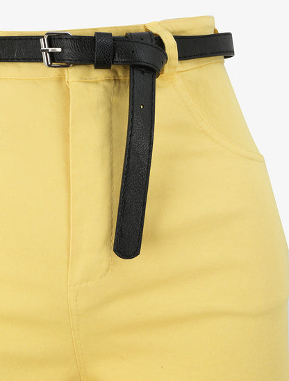 Short évasé uni à taille haute - Jaune - 3