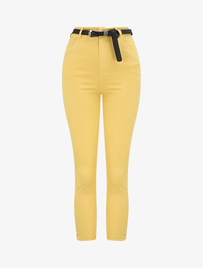 Pantalon uni à revers - Jaune - 4