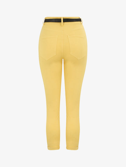 Pantalon uni à revers - Jaune - 2
