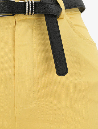 Pantalon uni à revers - Jaune - 3