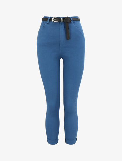 Pantalon uni à revers - Bleu - 4
