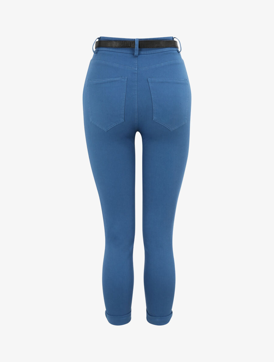 Pantalon uni à revers - Bleu - 2