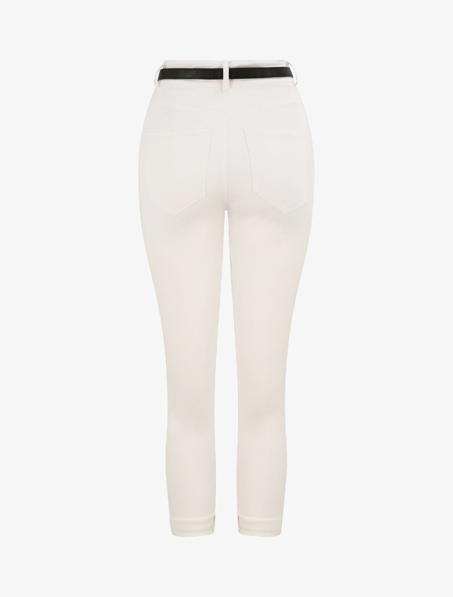Pantalon uni à revers - Blanc - 2