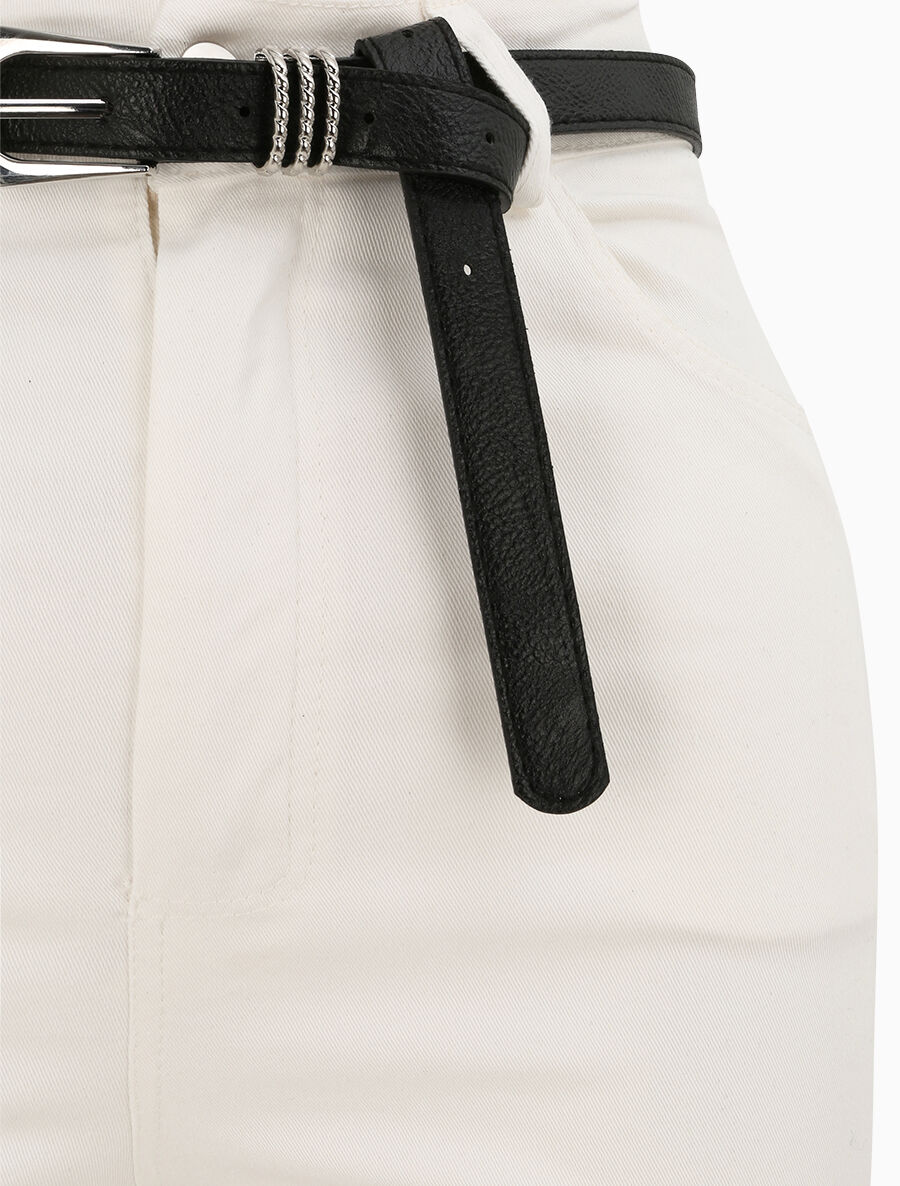 Pantalon uni à revers - Blanc - 3