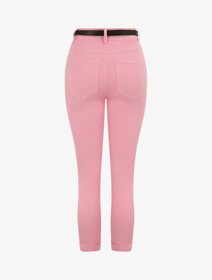 Pantalon uni à revers - Rose - 2