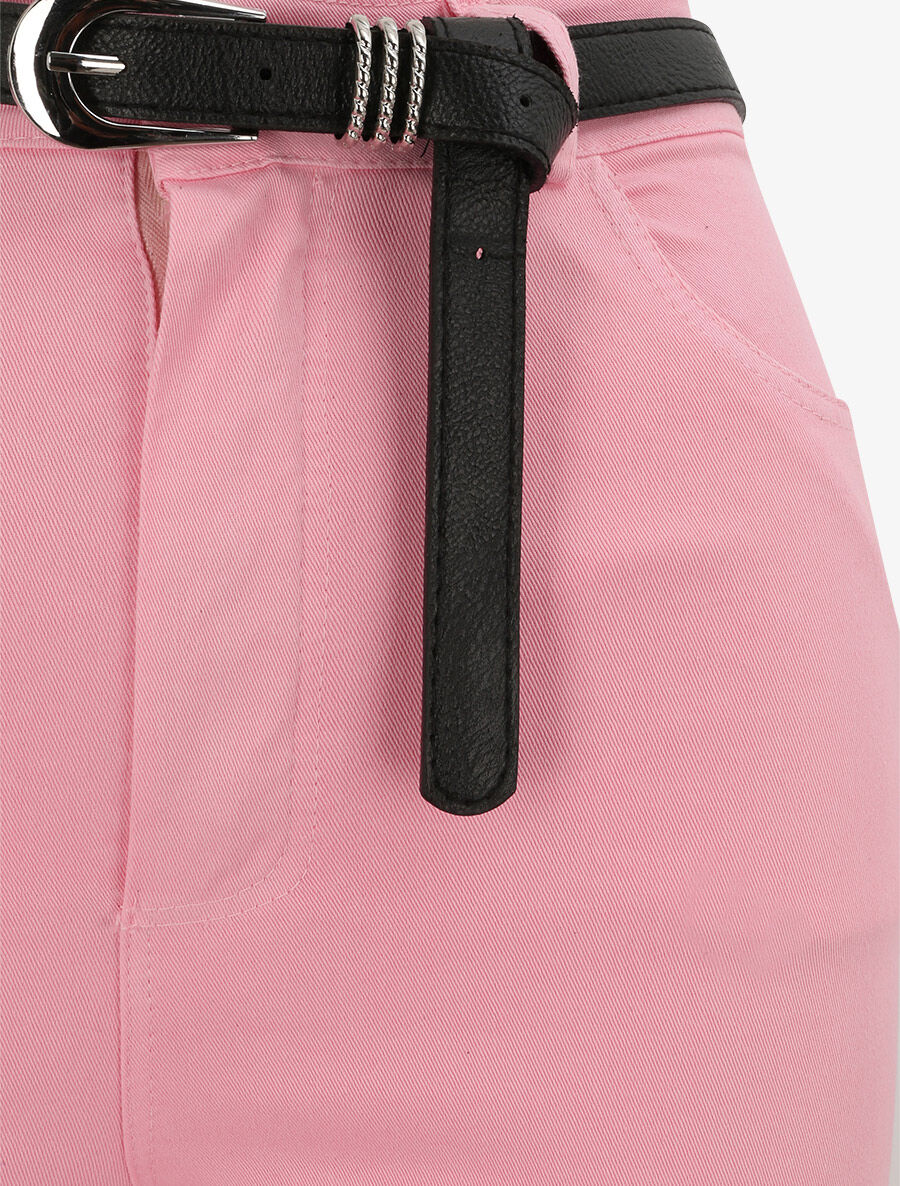 Pantalon uni à revers - Rose - 3