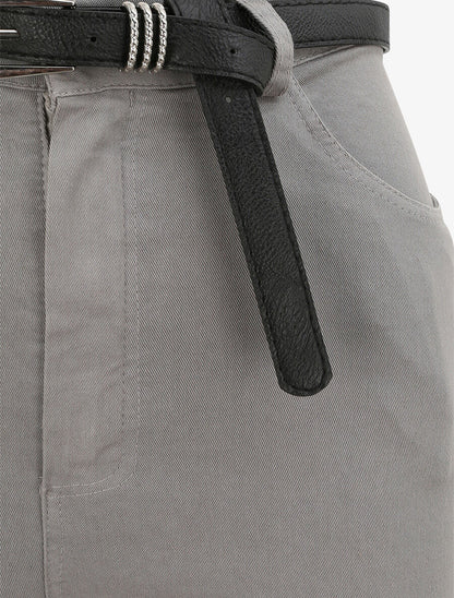 Pantalon uni à revers - Gris - 3