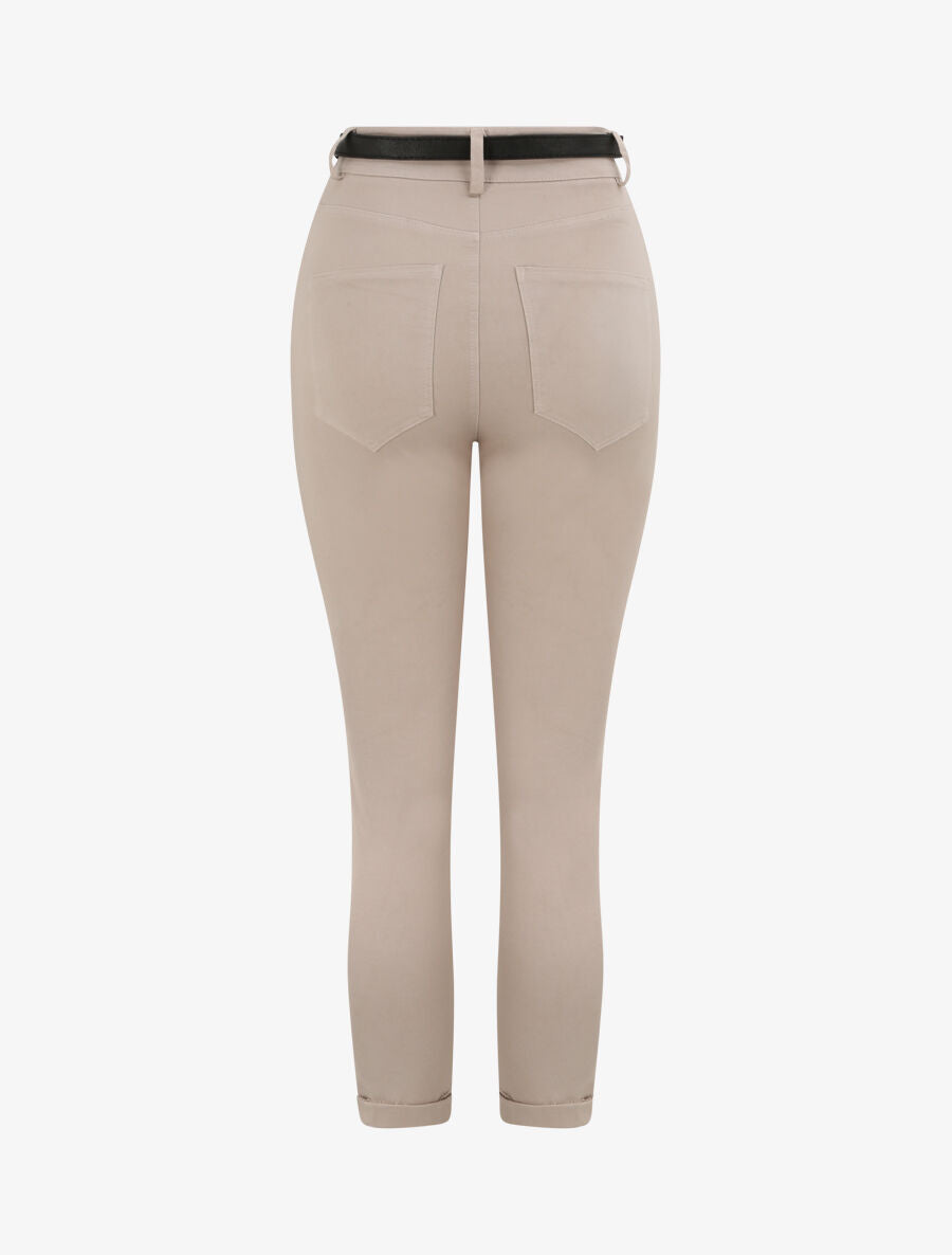 Pantalon uni à revers - Beige - 2