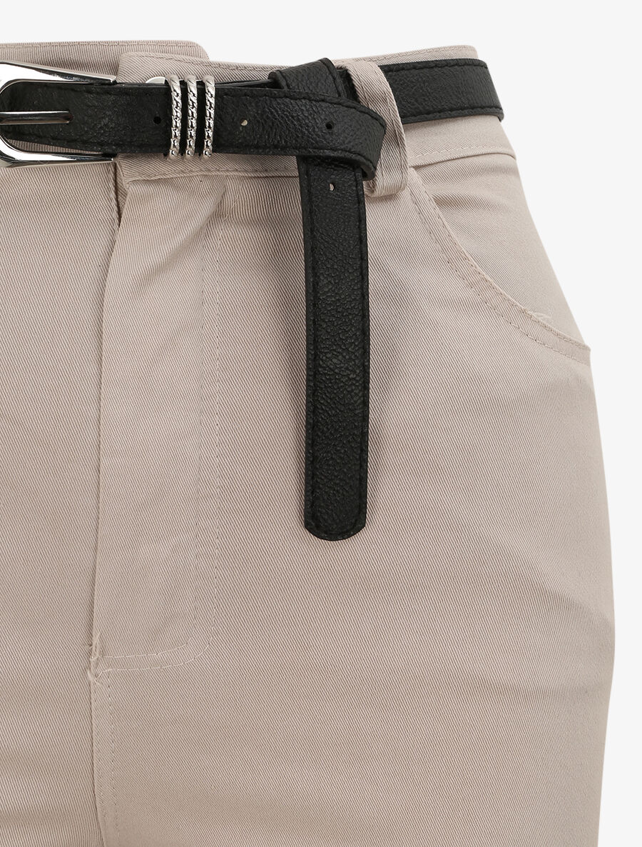 Pantalon uni à revers - Beige - 3
