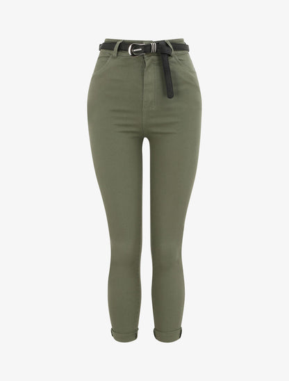 Pantalon uni à revers - Kaki - 1