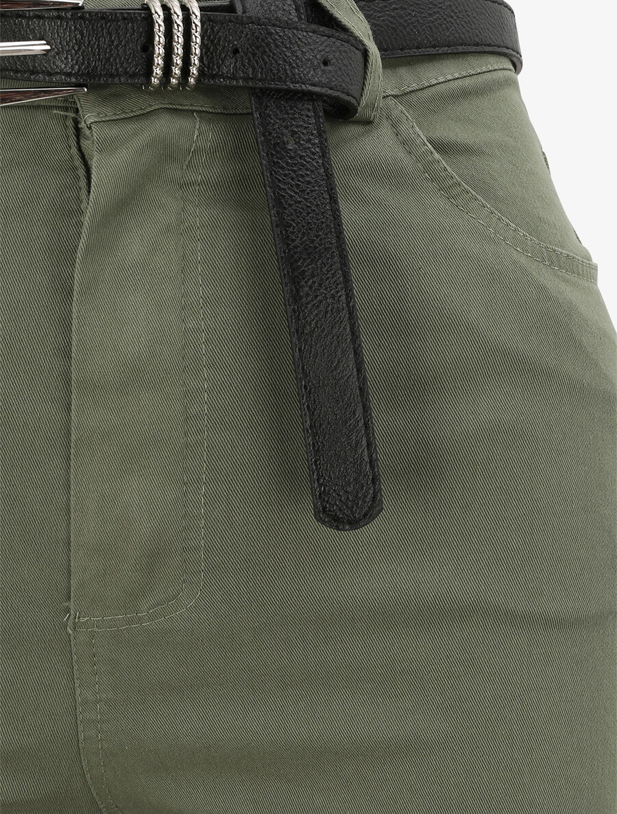 Pantalon uni à revers - Kaki - 3