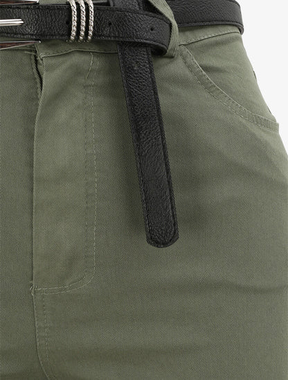 Pantalon uni à revers - Kaki - 3