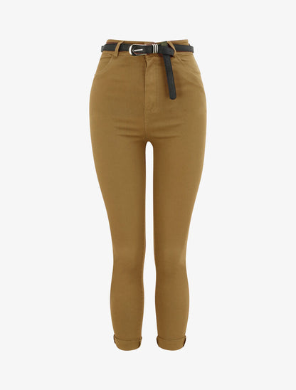 Pantalon uni à revers - Camel - 1