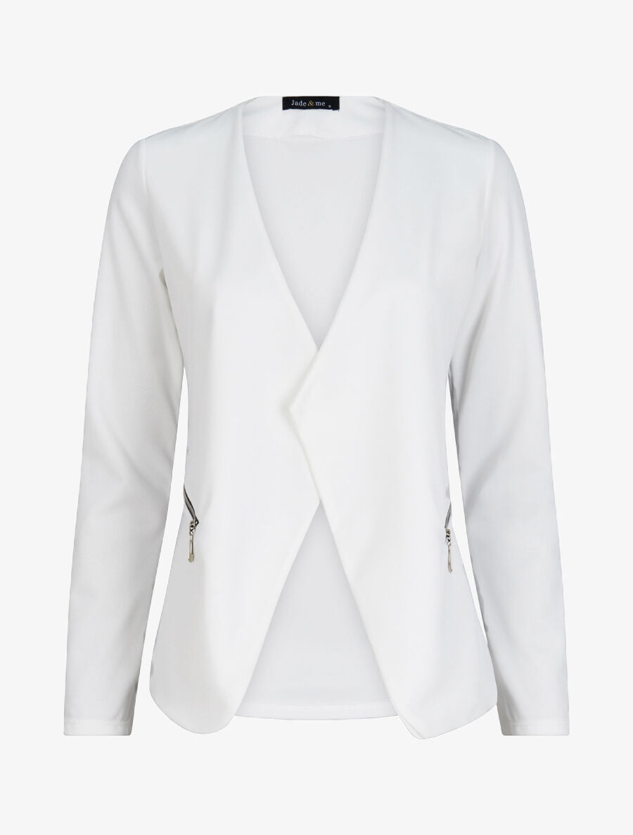 Veste à col biseauté et poches zippées - Blanc - 4