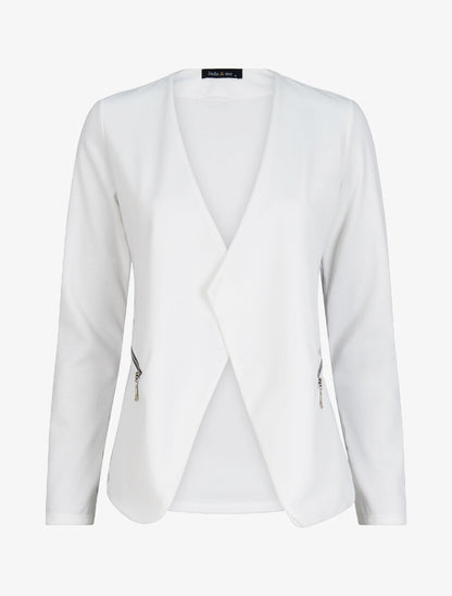 Veste à col biseauté et poches zippées - Blanc - 4