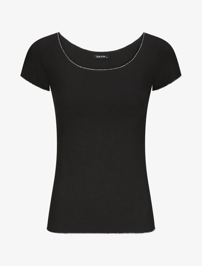 T-shirt stretch à bords irisés - Noir - 1