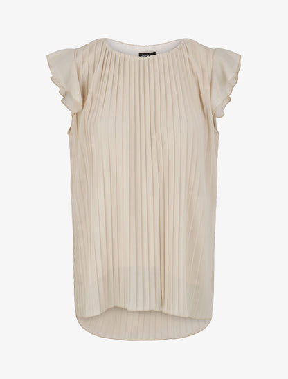 Top droit plissé à épaules volantées - Beige - 4
