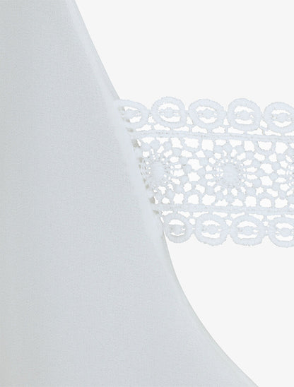Top en voile à dos ajouré et détail dentelle - Blanc - 3