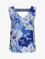 Top en voile à dos ajouré et imprimé grandes fleurs - Bleu - 5