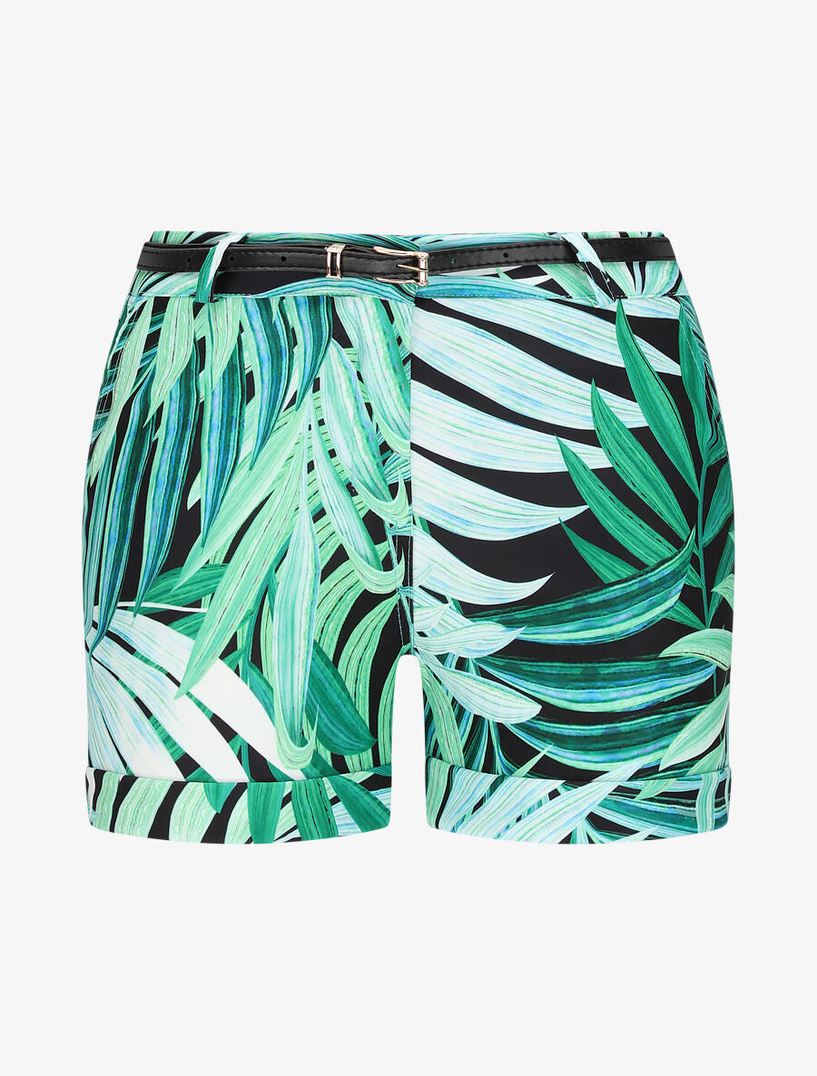 Short à ourlets imprimé feuilles tropicales - Vert - 1
