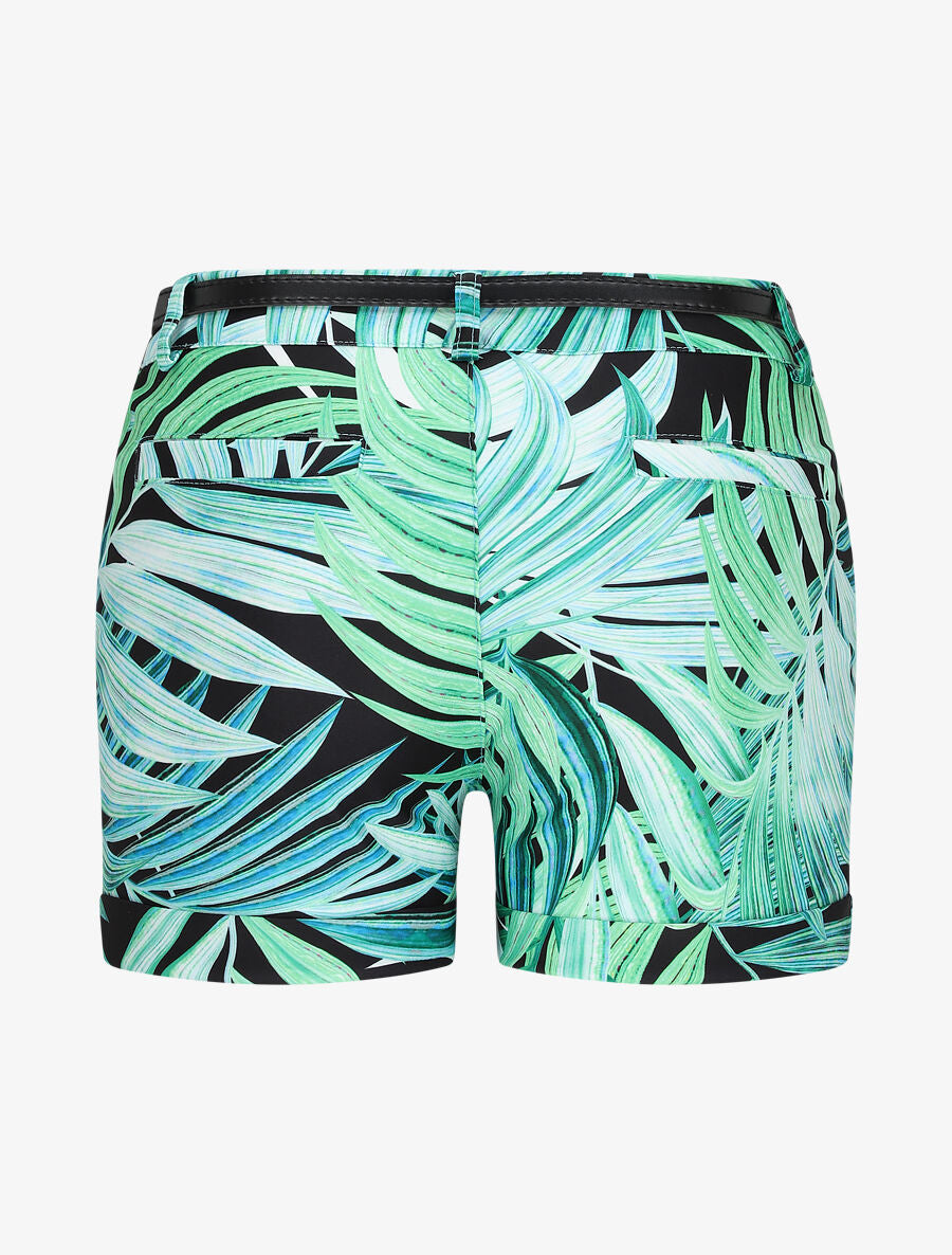 Short à ourlets imprimé feuilles tropicales - Vert - 2