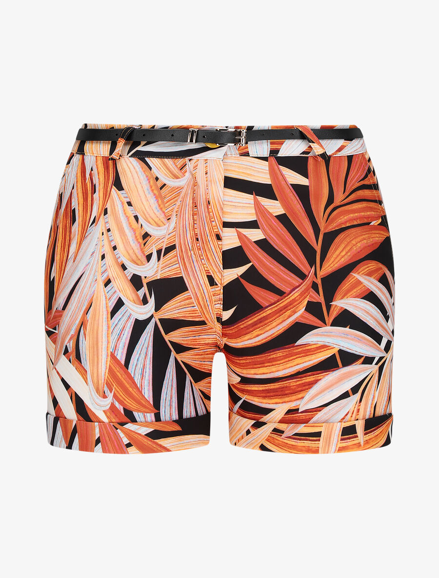 Short à ourlets imprimé feuilles tropicales - Orange - 1
