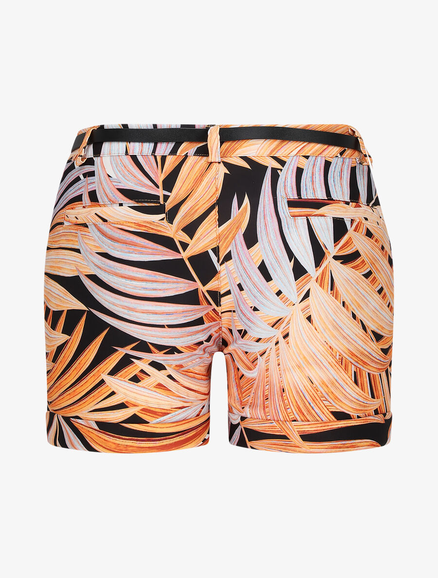 Short à ourlets imprimé feuilles tropicales - Orange - 2
