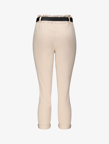 Pantalon paper bag uni avec ceinture - Beige - 2