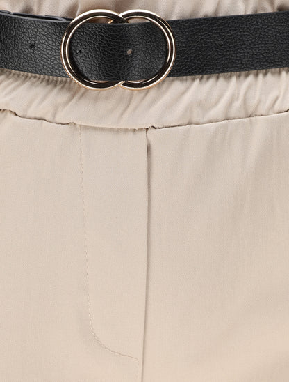Pantalon paper bag uni avec ceinture - Beige - 3