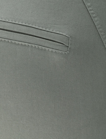 Pantalon chino taille haute uni en coton mélangé - Kaki - 3