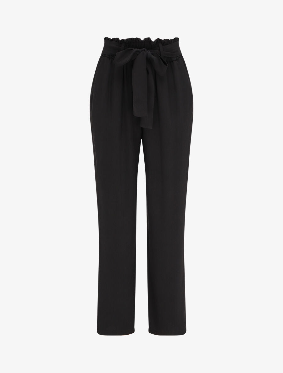Pantalon fluide paper bag coupe droite - Noir - 1