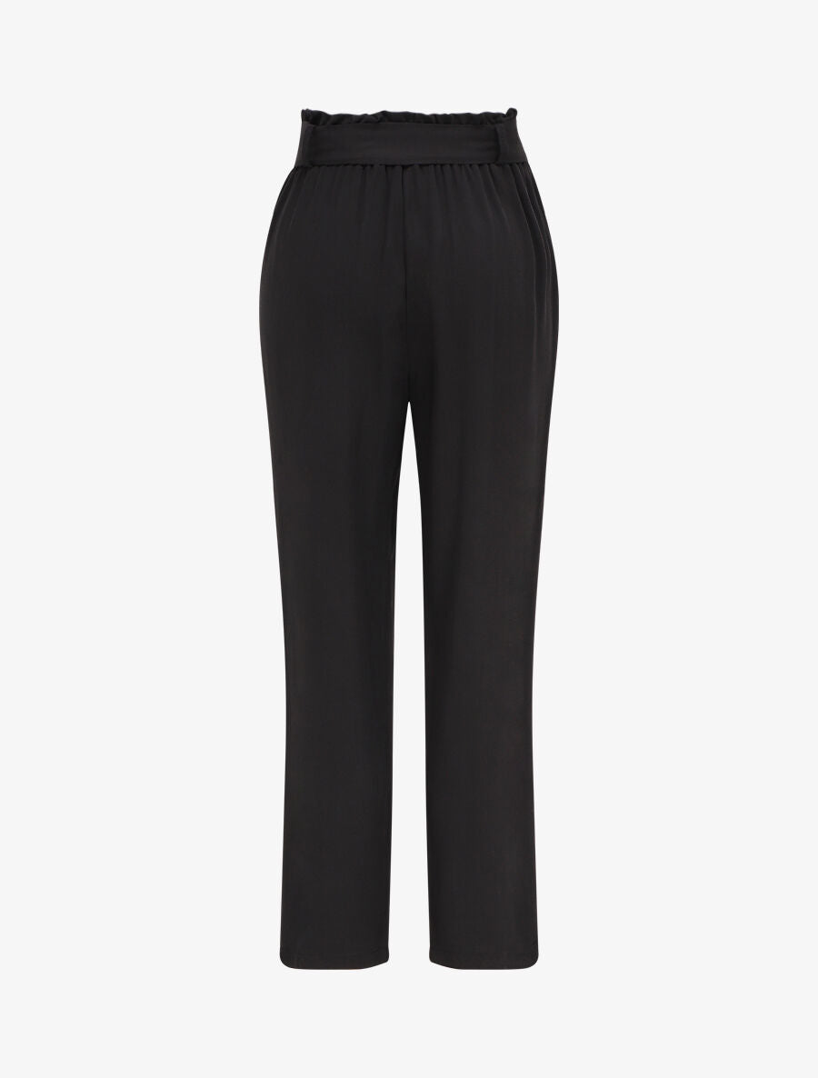 Pantalon fluide paper bag coupe droite - Noir - 2