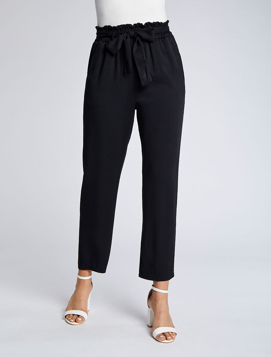 Pantalon fluide paper bag coupe droite - Noir - 4