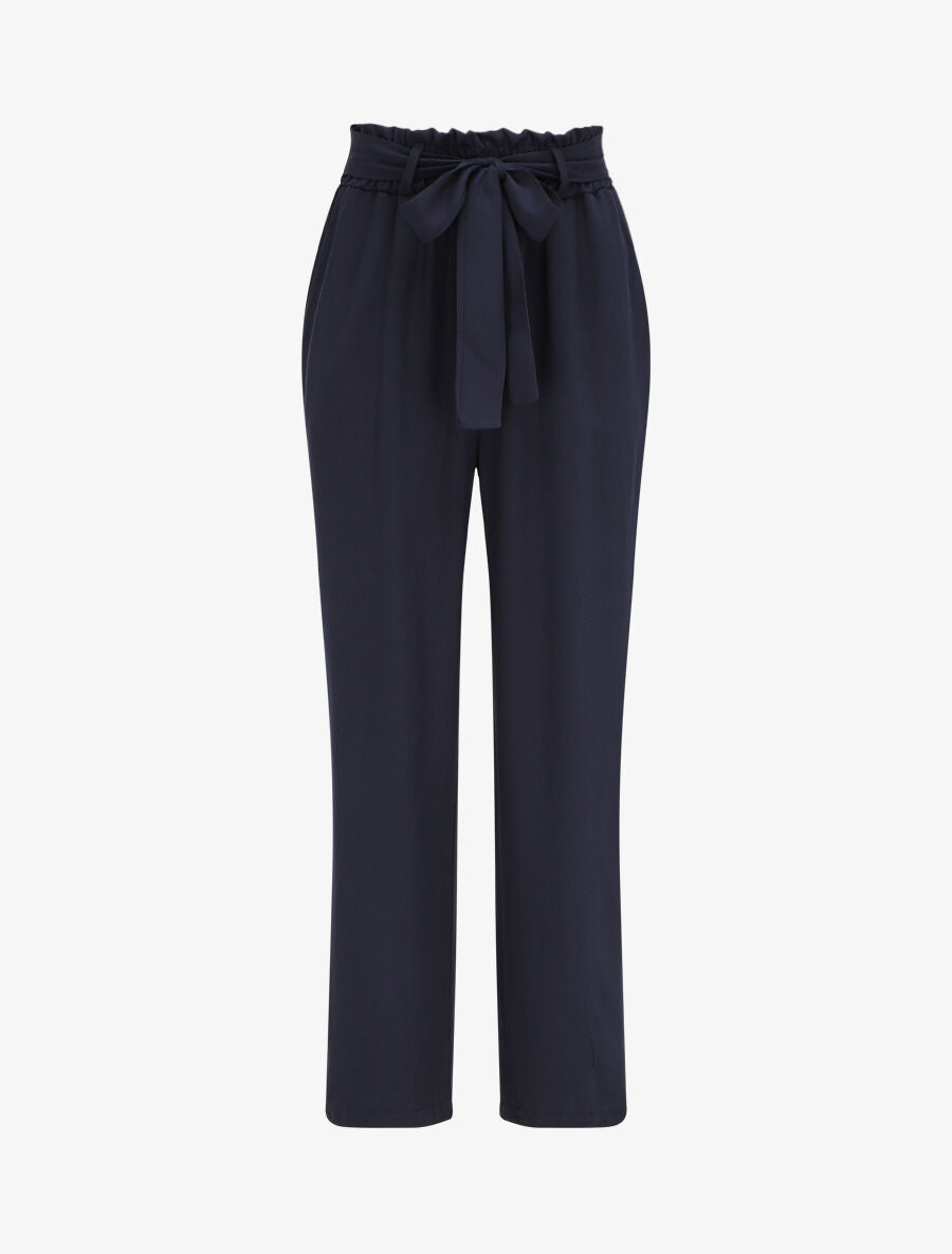 Pantalon fluide paper bag coupe droite - Marine - 1