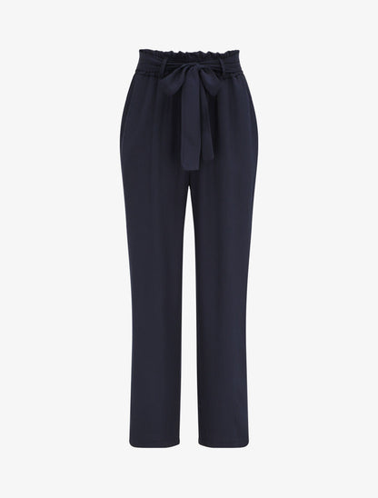 Pantalon fluide paper bag coupe droite - Marine - 1